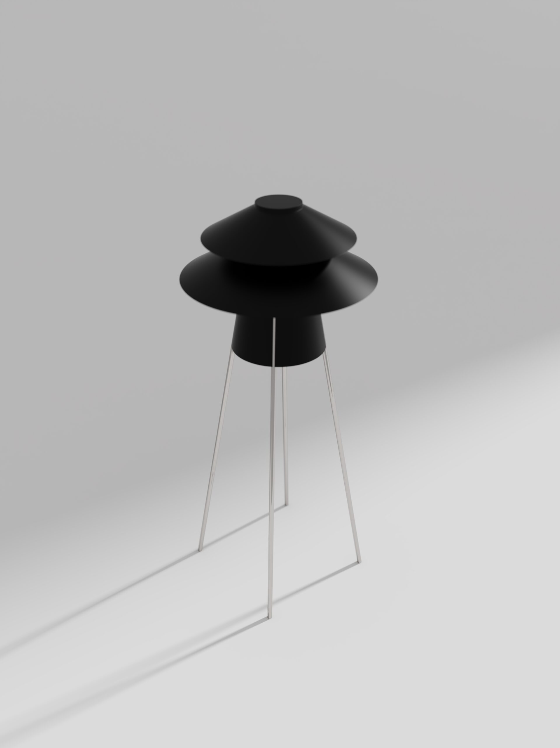 Lámpara de mesa de diseño negro mate con patas de hierro e iluminación LED cálida, colección Japón.